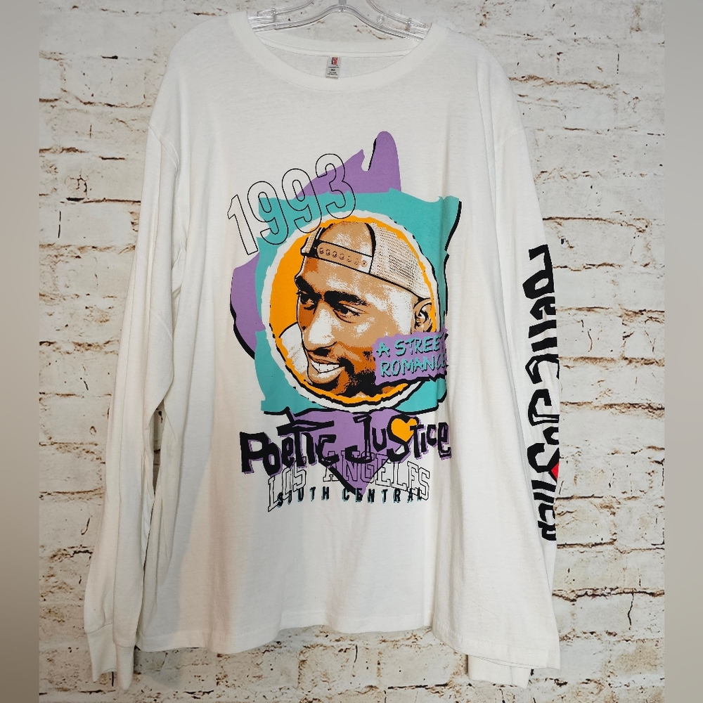 Poetic Justice White Long Sleeve Graphic T-Shirt A Street Romance 2Pac Size XL